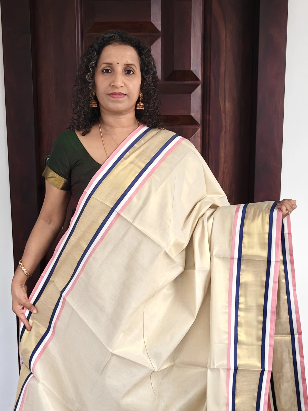 Purple And Pink Stripes Border Kerala Saree Pcs038 1A