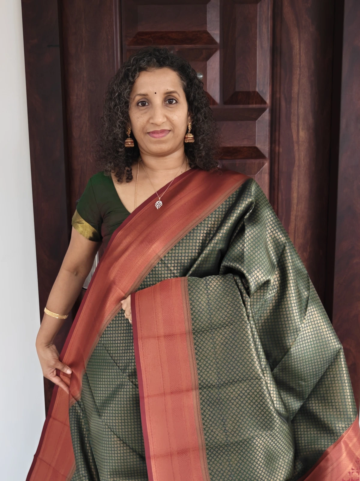 Green And Maroon Kanchi Semi Silk Saree Pss026 1