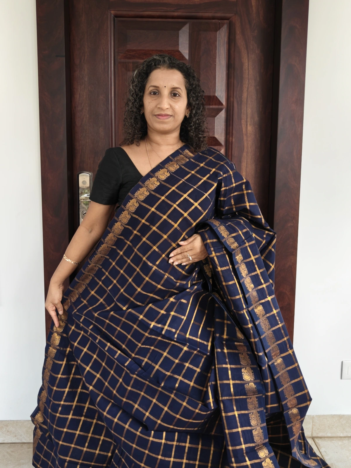 Blue Gold Kattam Sungudi Cotton Saree Psc036 1A