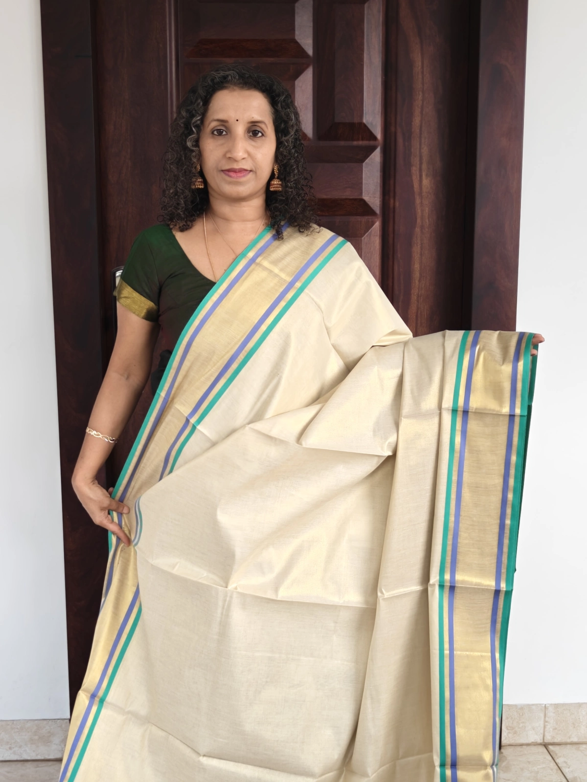 Blue And Green Stripes Kerala Saree Pcs039 1